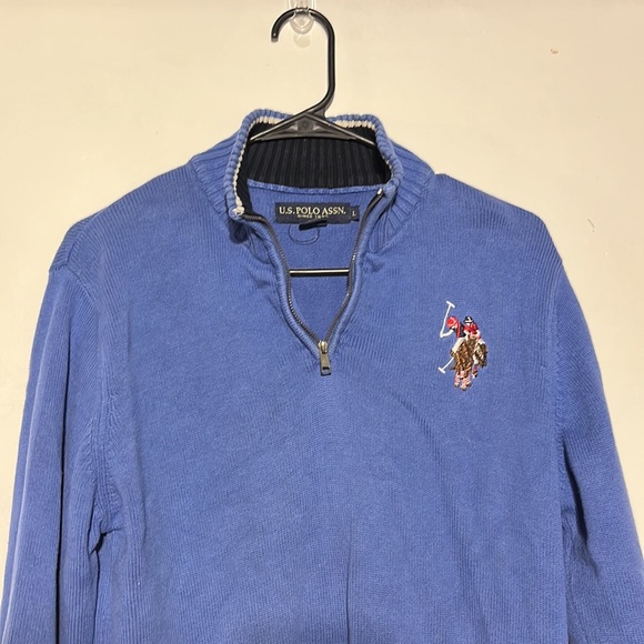 Vintage Polo Ralph Lauren Blue Embroidered Detail Quarter Zip Size L - Picture 5 of 8
